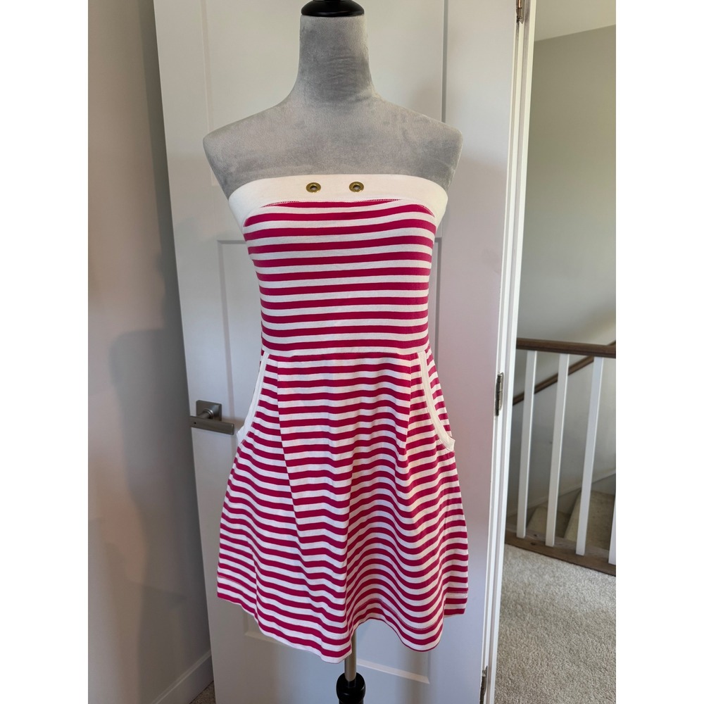 Lilly Pulitzer preppy boat Pink White Striped Strapless Mini Dress Pockets S